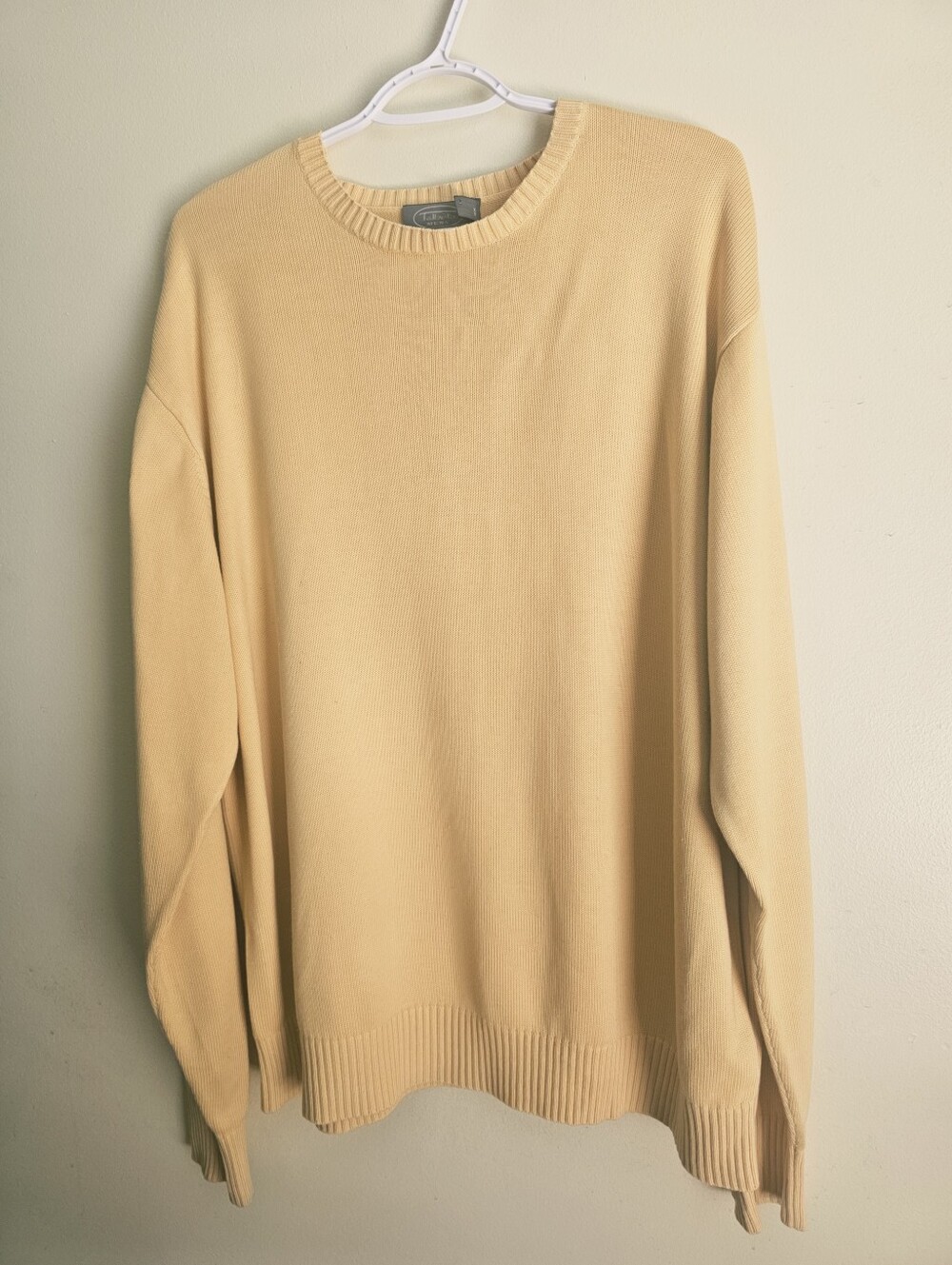 Vintage Talbots Men's Butter Yellow 100% Cotton Crewneck Sweater - Picture 2 of 5